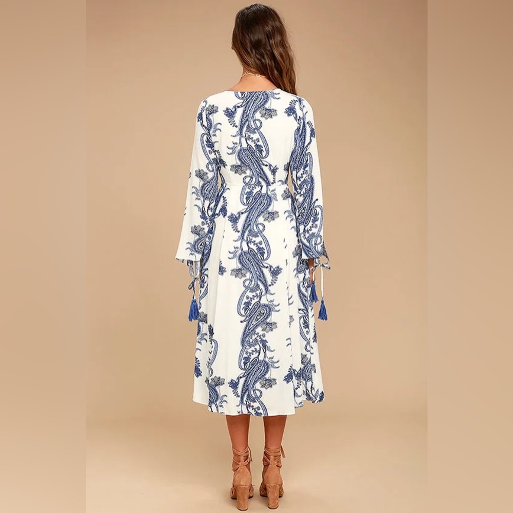 Lulu’s NWT Boat Life Blue and White Print Midi Dress Size M Resort Cruise - Picture 4 of 6